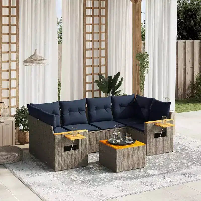 vidaXL Salon de jardin 7 pièces avec coussins, résine tressée noire (US only)