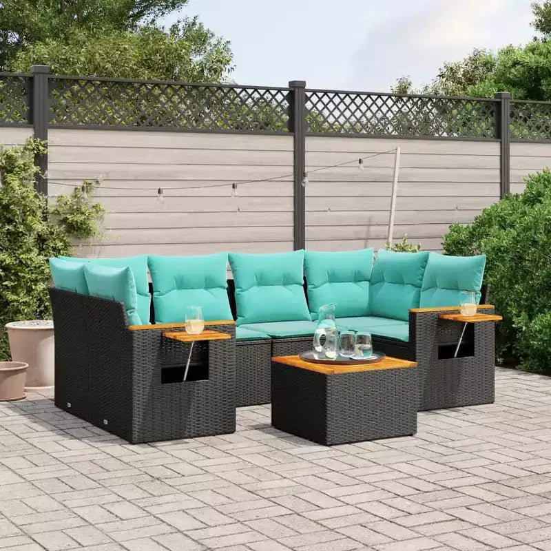 vidaXL Salon de jardin 7 pièces avec coussins, résine tressée noire (US only)