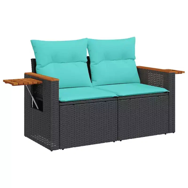 vidaXL Salon de jardin 7 pièces avec coussins, résine tressée noire (US only)