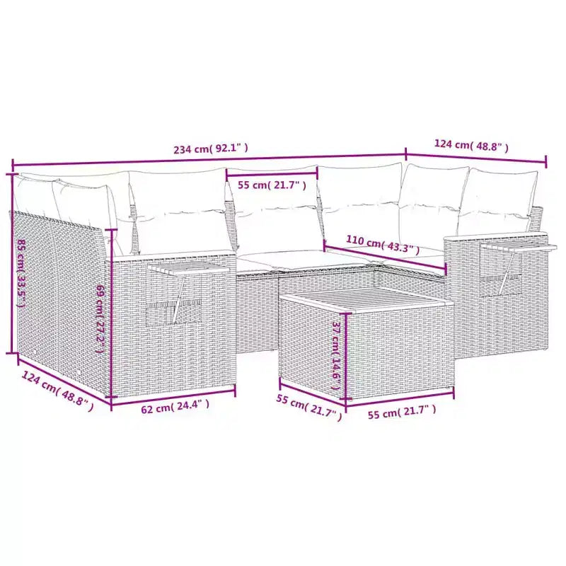 vidaXL Salon de jardin 7 pièces avec coussins, résine tressée noire (US only)