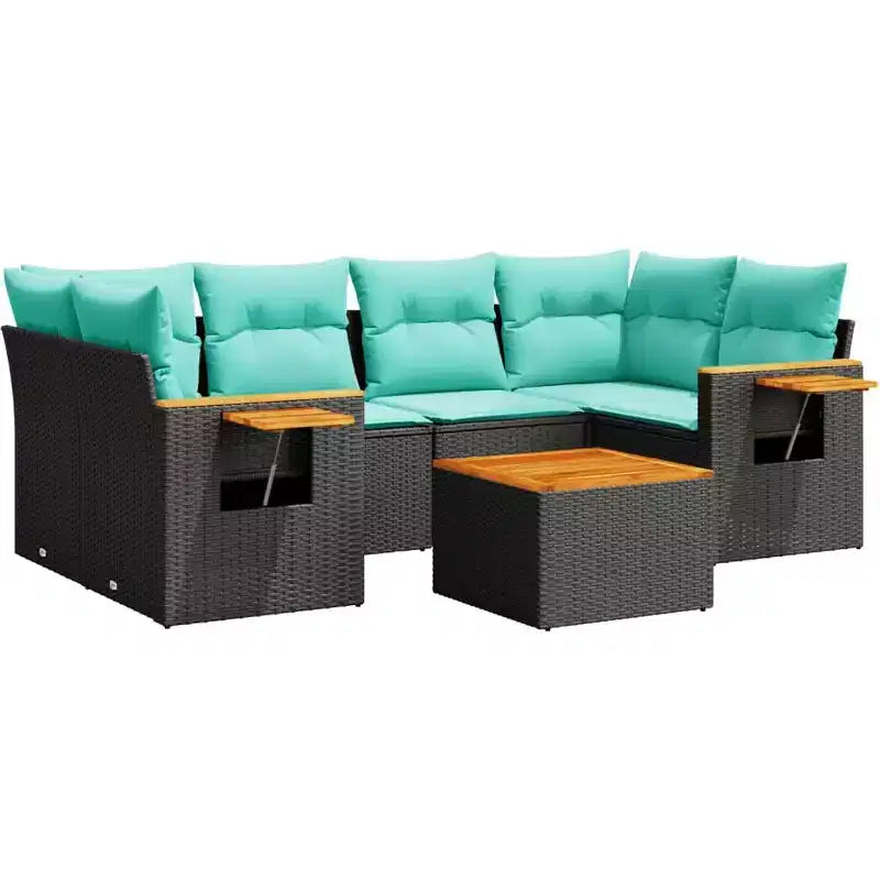 vidaXL 7 Piece Patio Sofa Set with Cushions Black Poly Rattan (US only)