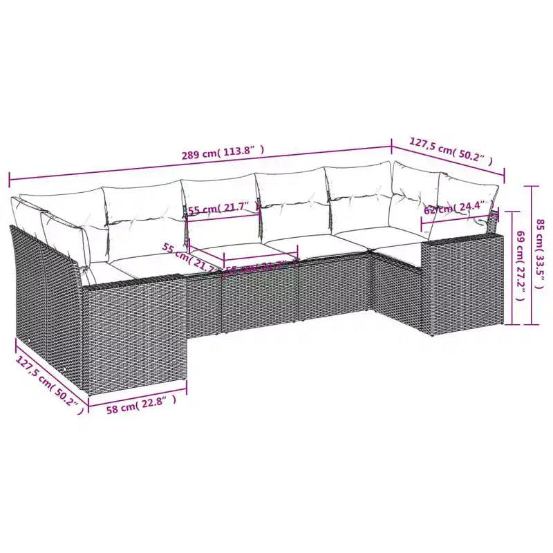 vidaXL Salon de jardin avec coussins Mobilier d'extérieur 7 pièces en résine tressée