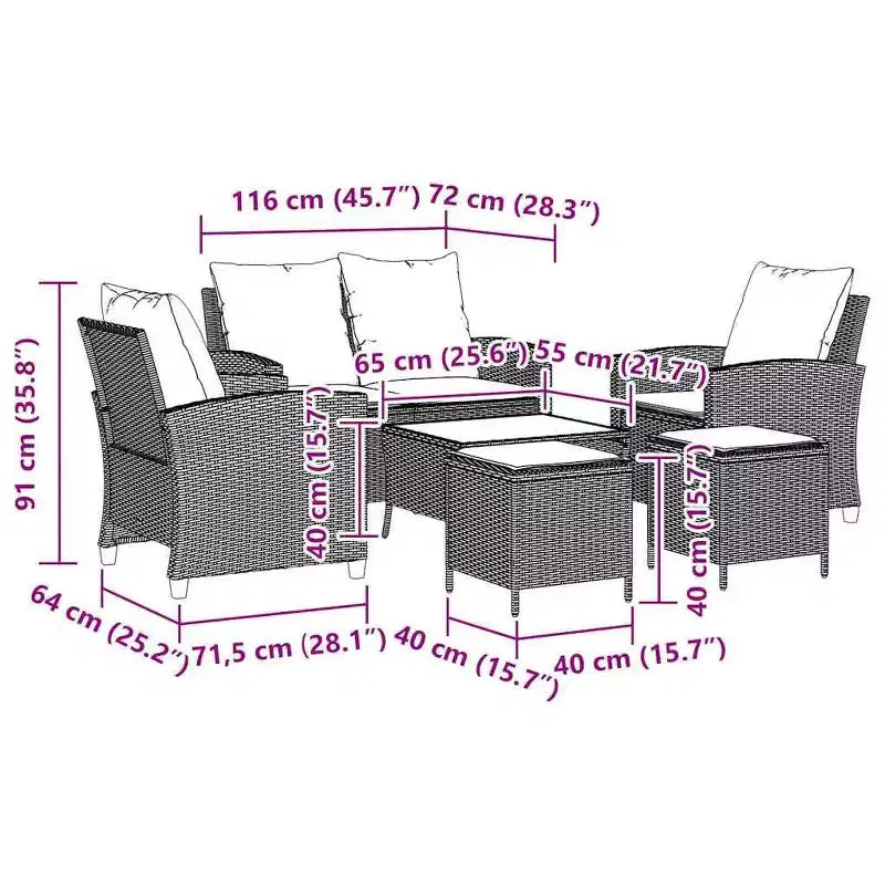 vidaXL Salon de jardin 6 pièces avec coussins, sectionnel d'extérieur en poly rotin, plusieurs couleurs et matériaux