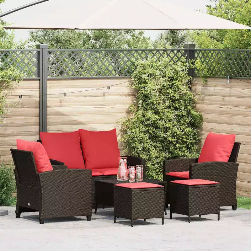 vidaXL Salon de jardin 6 pièces avec coussins, sectionnel d'extérieur en poly rotin, plusieurs couleurs et matériaux