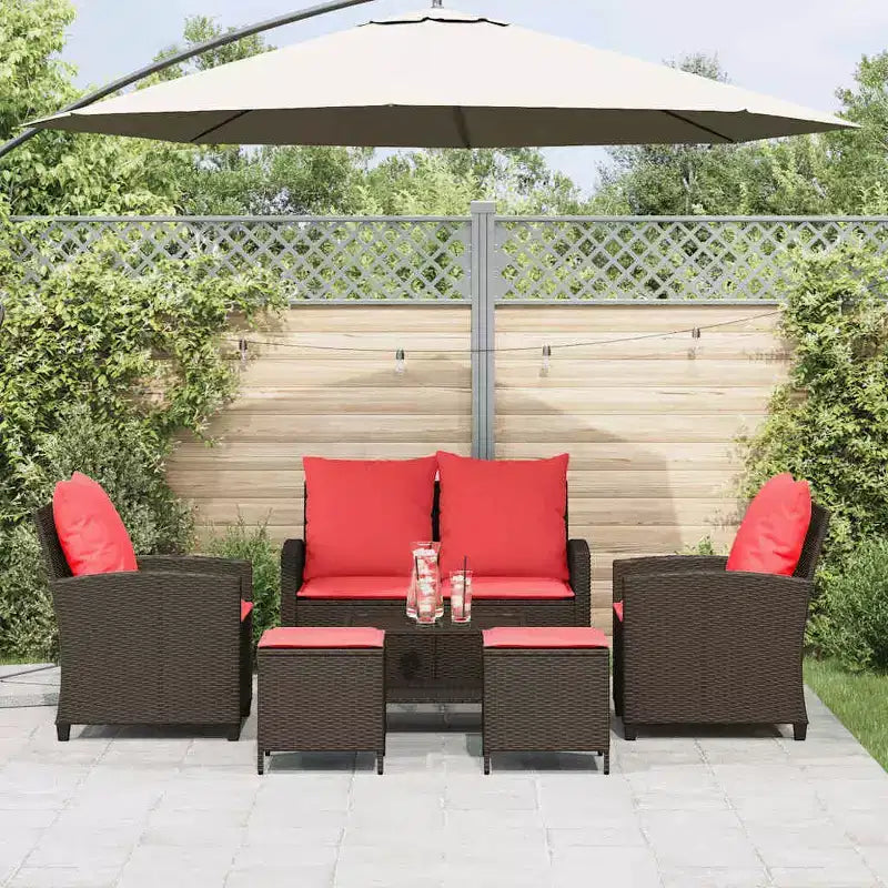 vidaXL Salon de jardin 6 pièces avec coussins, sectionnel d'extérieur en poly rotin, plusieurs couleurs et matériaux