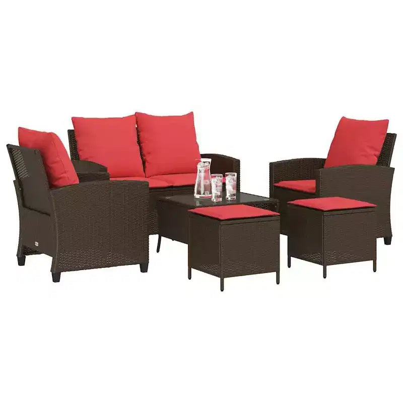 vidaXL Salon de jardin 6 pièces avec coussins, sectionnel d'extérieur en poly rotin, plusieurs couleurs et matériaux
