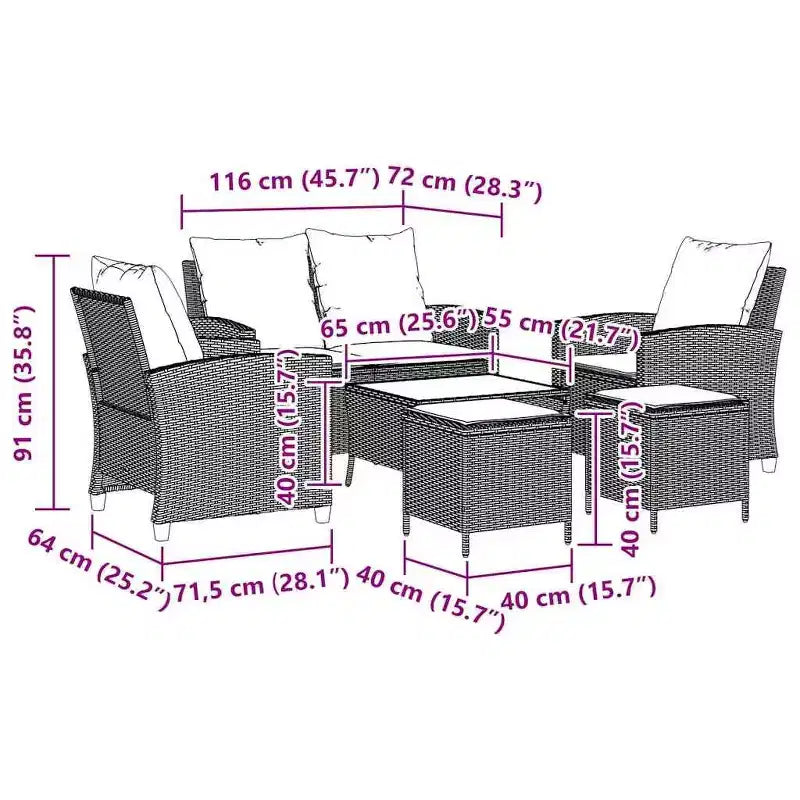 vidaXL Salon de jardin 6 pièces avec coussins, sectionnel d'extérieur en poly rotin, plusieurs couleurs et matériaux