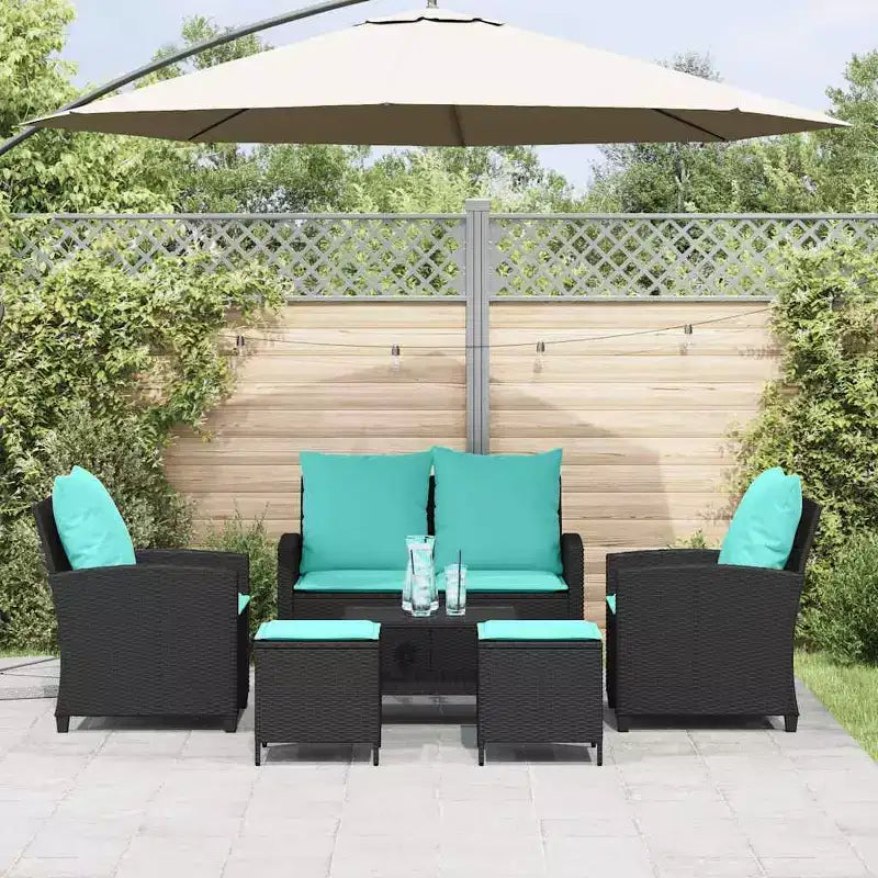 vidaXL Salon de jardin 6 pièces avec coussins, sectionnel d'extérieur en poly rotin, plusieurs couleurs et matériaux