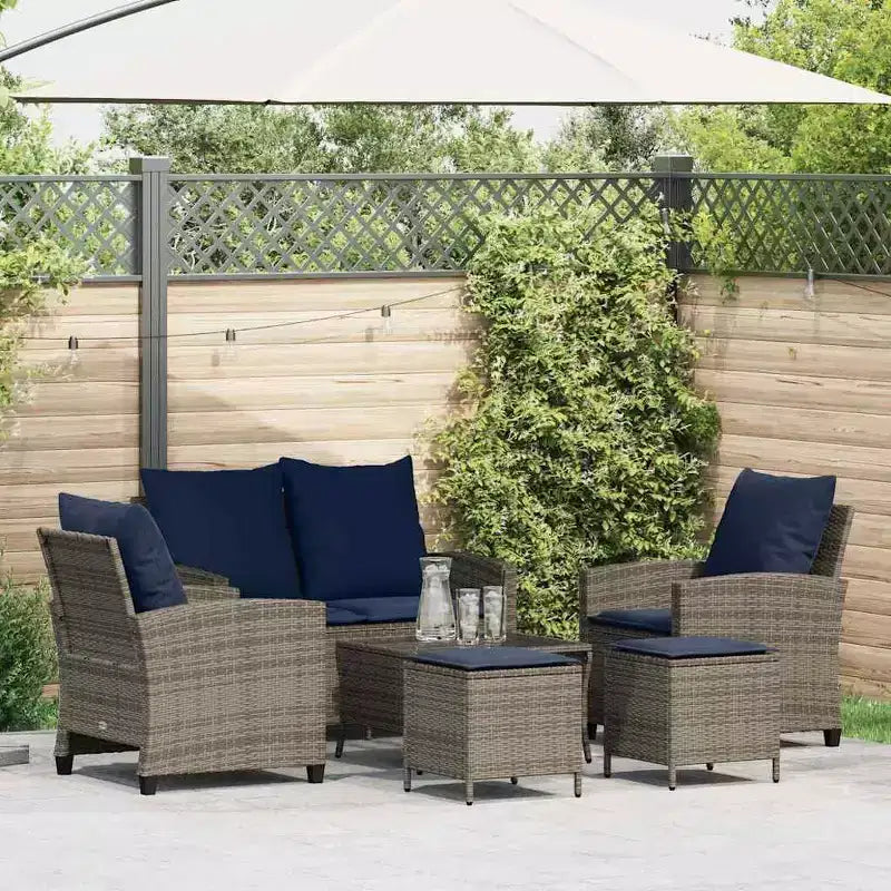 vidaXL Salon de jardin 6 pièces avec coussins, sectionnel d'extérieur en poly rotin, plusieurs couleurs et matériaux