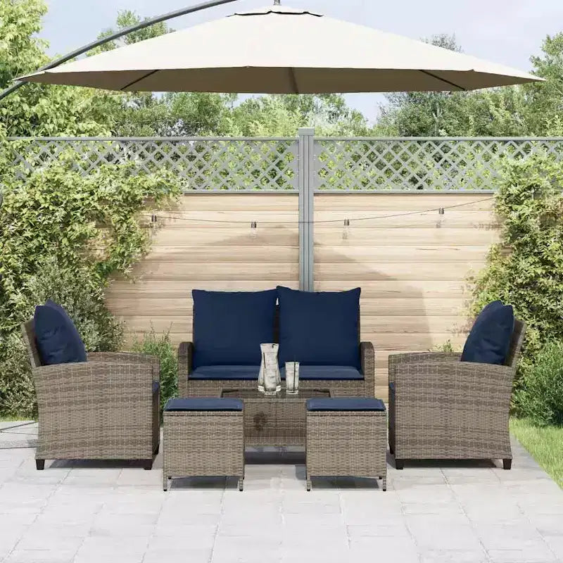vidaXL Salon de jardin 6 pièces avec coussins, sectionnel d'extérieur en poly rotin, plusieurs couleurs et matériaux