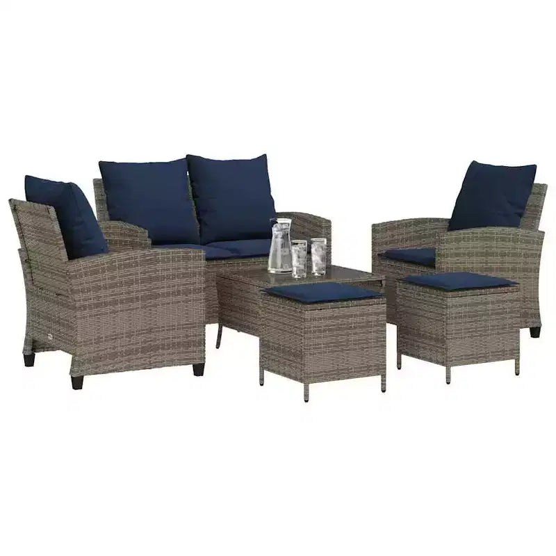 vidaXL Salon de jardin 6 pièces avec coussins, sectionnel d'extérieur en poly rotin, plusieurs couleurs et matériaux
