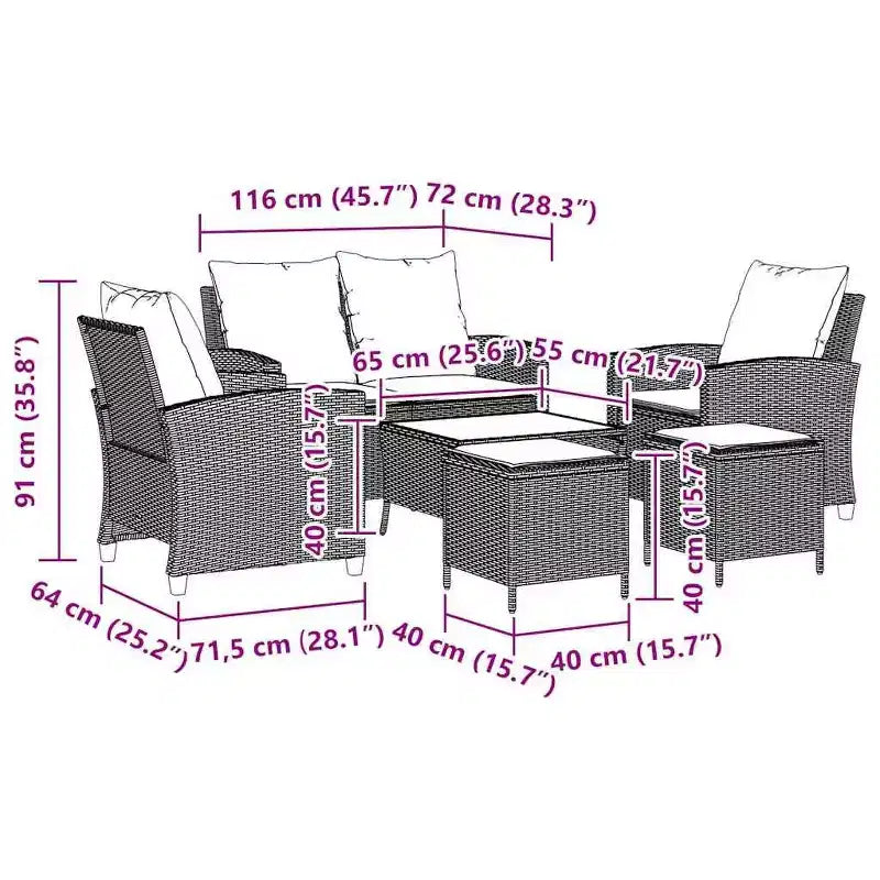 vidaXL Salon de jardin 6 pièces avec coussins, sectionnel d'extérieur en poly rotin, plusieurs couleurs et matériaux