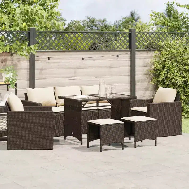 vidaXL Salon de jardin avec coussins, table et canapés modulables, 6 pièces en résine tressée