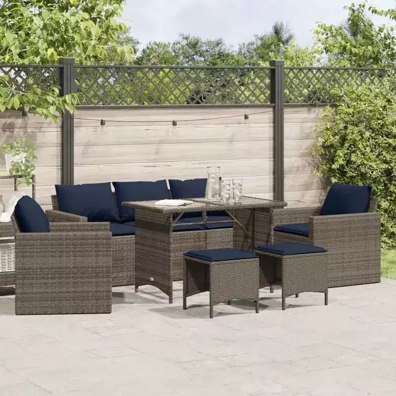 vidaXL Salon de jardin avec coussins, table et canapés modulables, 6 pièces en résine tressée
