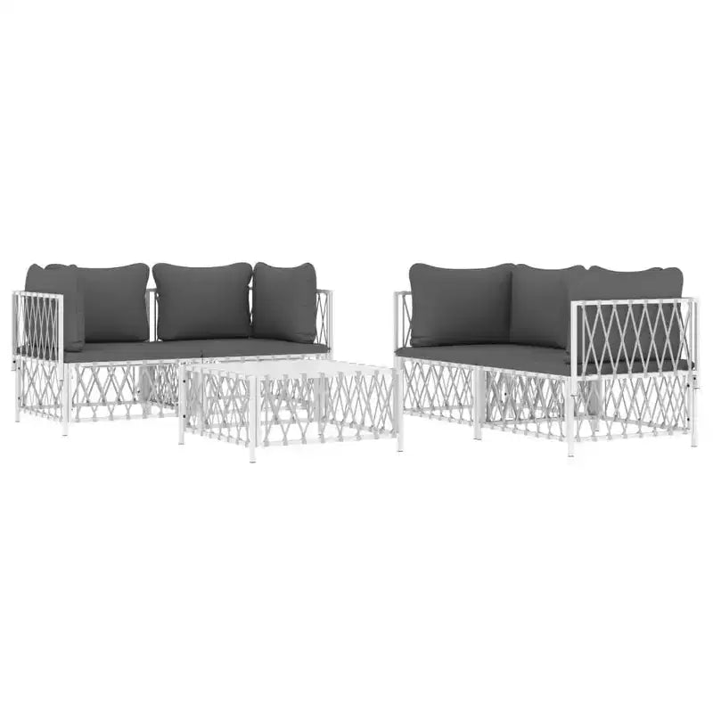 vidaXL Ensemble de salon de jardin 5 pièces avec coussins Acier Blanc