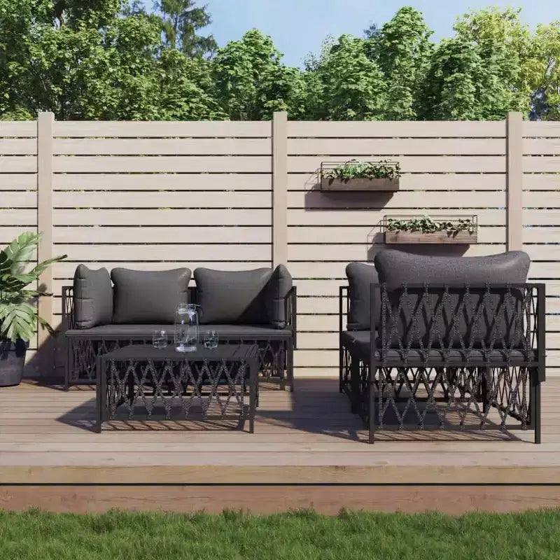 vidaXL Ensemble de salon de jardin 5 pièces avec coussins Acier Blanc