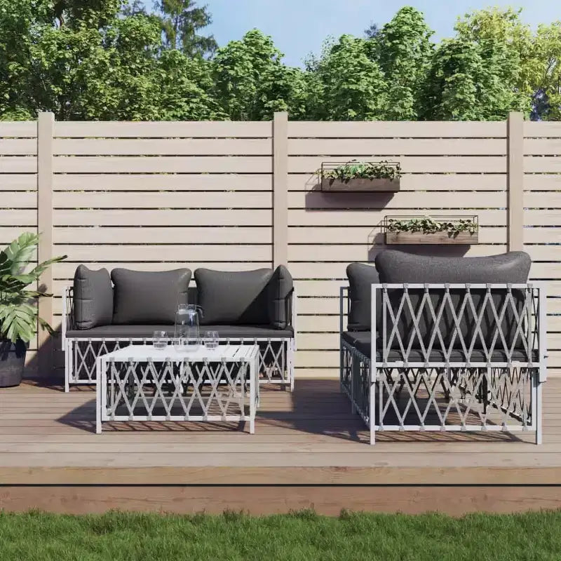 vidaXL Ensemble de salon de jardin 5 pièces avec coussins Acier Blanc