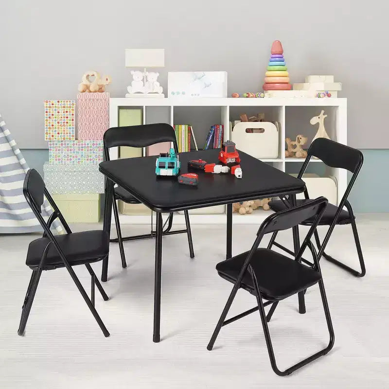 Metal Folding Card Table and Chair Set of, Leather Padded Folding Chairs with Comfortable Cushion and Durable Steel Frame, Modern Square Table