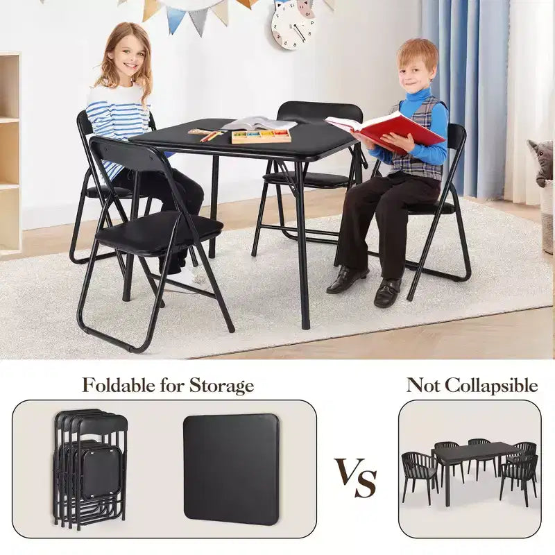 Ensemble table et chaises pliantes en métal, chaises pliantes rembourrées en cuir avec coussin confortable et cadre en acier durable, table carrée moderne