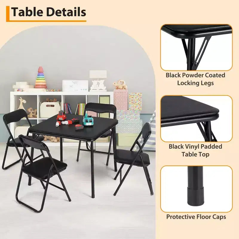 Ensemble table et chaises pliantes en métal, chaises pliantes rembourrées en cuir avec coussin confortable et cadre en acier durable, table carrée moderne