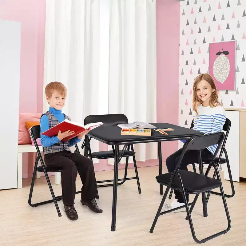 Ensemble table et chaises pliantes en métal, chaises pliantes rembourrées en cuir avec coussin confortable et cadre en acier durable, table carrée moderne