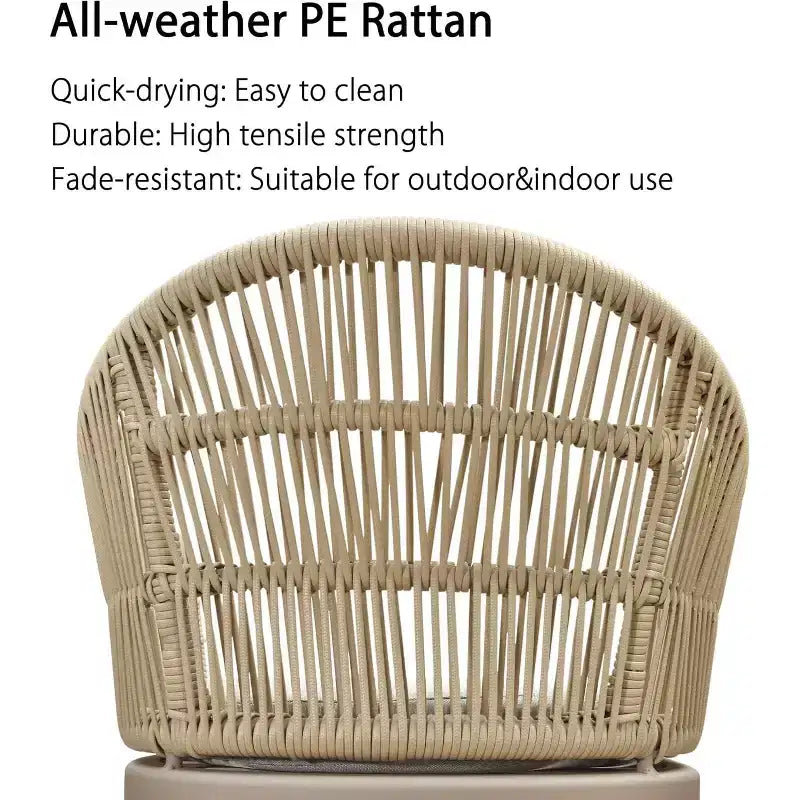 Ensemble de salle à manger de patio PURPLE LEAF avec table à manger d'extérieur en aluminium et chaises en rotin tressé, ensemble de meubles modernes pour jardin, cour, décoration intérieure, couleur champagne