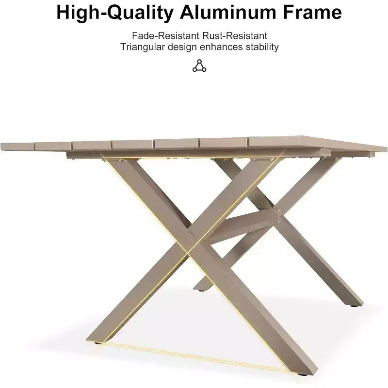 Ensemble de salle à manger de patio PURPLE LEAF avec table à manger d'extérieur en aluminium et chaises en rotin tressé, ensemble de meubles modernes pour jardin, cour, décoration intérieure, couleur champagne