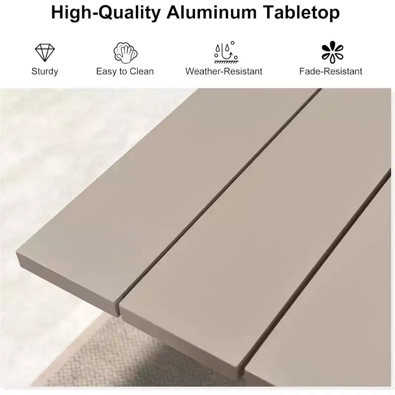 Ensemble de salle à manger de patio PURPLE LEAF avec table à manger d'extérieur en aluminium et chaises en rotin tressé, ensemble de meubles modernes pour jardin, cour, décoration intérieure, couleur champagne