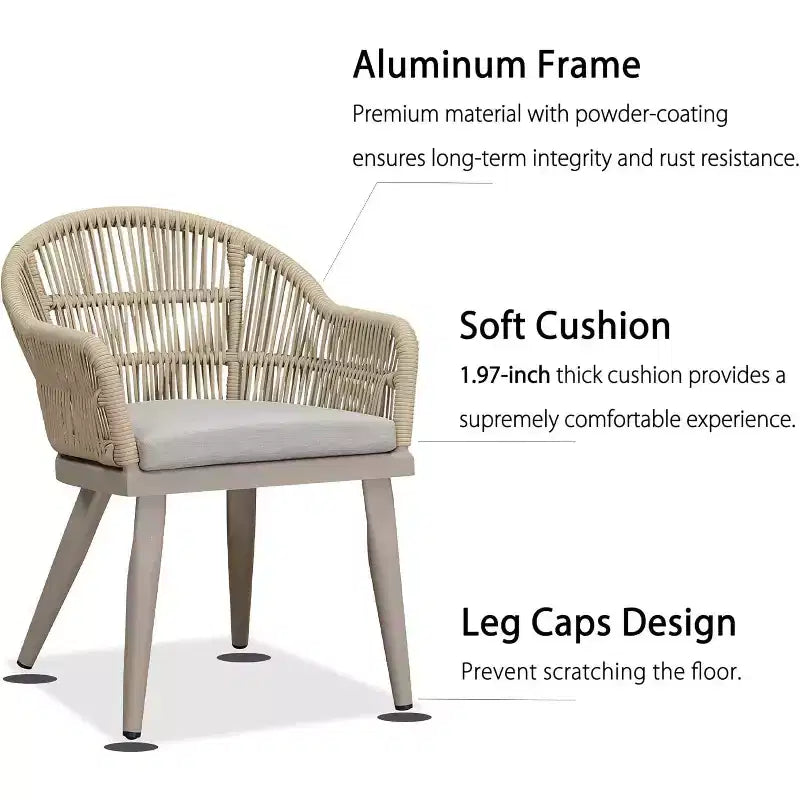 Ensemble de salle à manger de patio PURPLE LEAF avec table à manger d'extérieur en aluminium et chaises en rotin tressé, ensemble de meubles modernes pour jardin, cour, décoration intérieure, couleur champagne