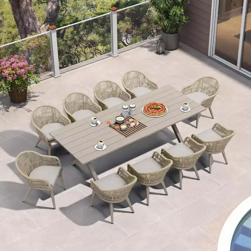PURPLE LEAF Patio Dining Set with Outdoor Aluminium Dining Table and Woven Rattan Chairs Modern Furniture Set for Garden Yard Indoor Decor, Champagne