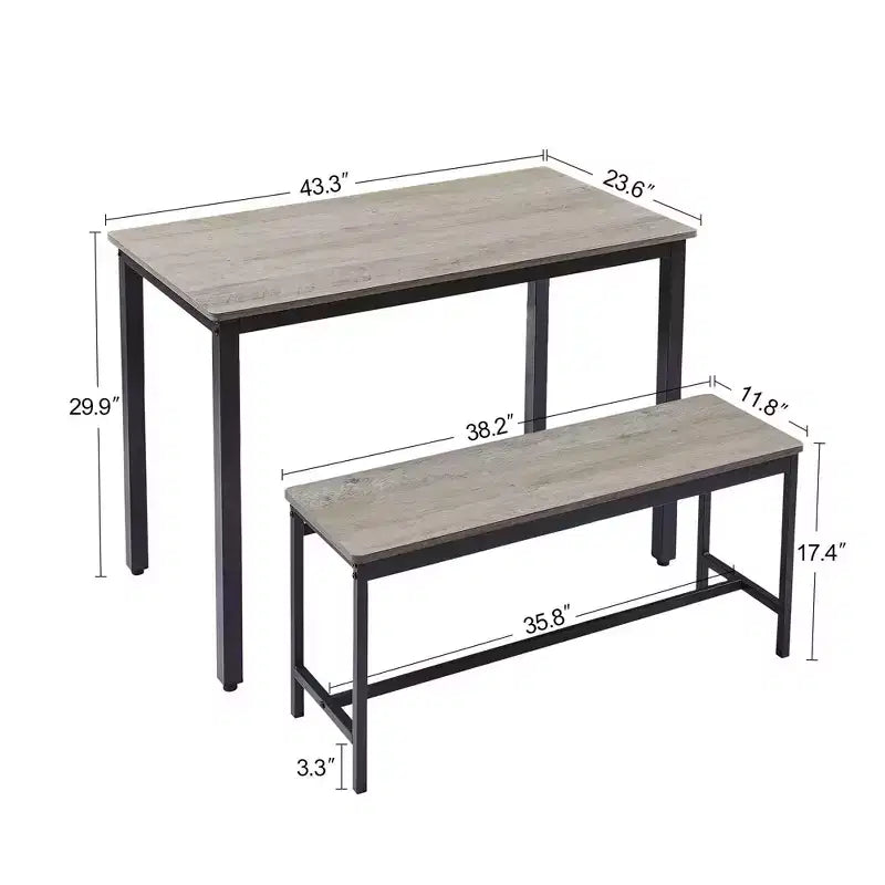 Ensemble table de salle à manger 3 pièces, ensemble de table de salle à manger avec 2 bancs de 17,4 po de haut, cadres en acier, ensemble de table de bar industriel, ensemble de table de salle à manger
