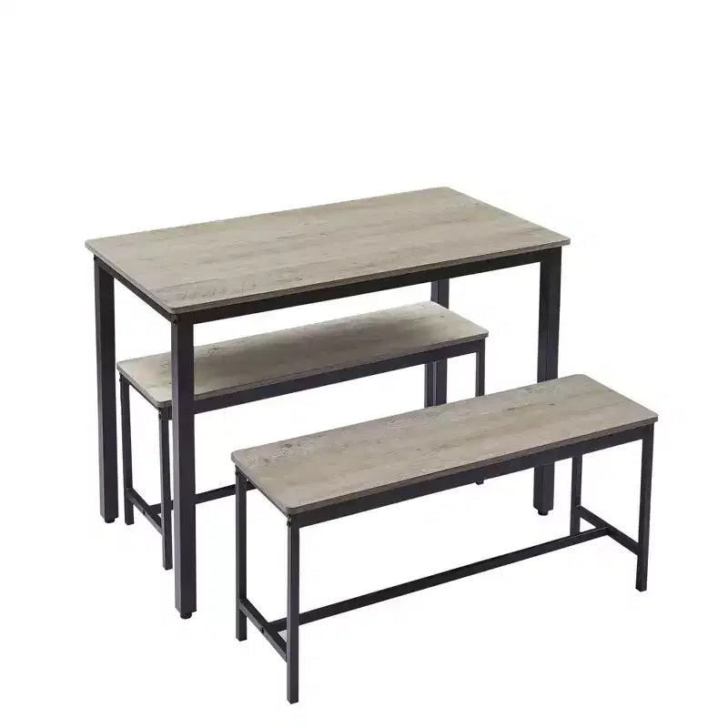 Ensemble table de salle à manger 3 pièces, ensemble de table de salle à manger avec 2 bancs de 17,4 po de haut, cadres en acier, ensemble de table de bar industriel, ensemble de table de salle à manger