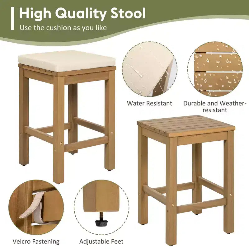 CLIHOME Ensemble de Bar Extérieur 5 Pièces, Table Haute de Bar en Bois d'Acacia pour Patio & Quatre Tabourets avec Coussins, Ensemble de Bar de Salle à Manger en Bois