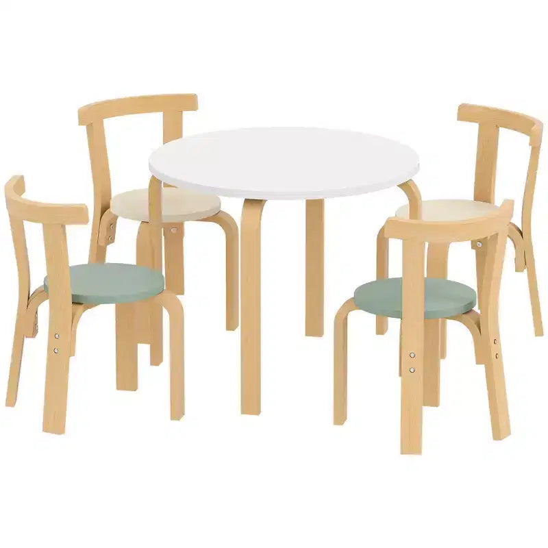 5-Piece Wooden Kids Table and Chairs Set for Ages 3-8 Natural Wood