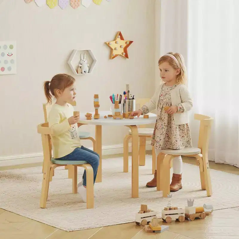 Ensemble de 5 pièces table et chaises pour enfants en bois naturel, pour les 3-8 ans