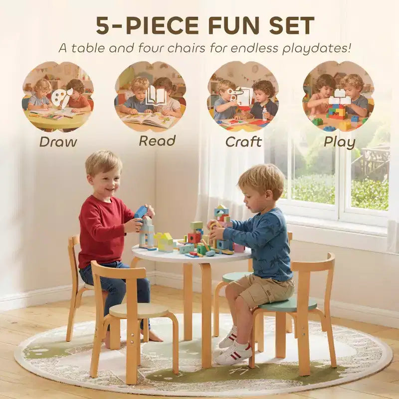 Ensemble de 5 pièces table et chaises pour enfants en bois naturel, pour les 3-8 ans