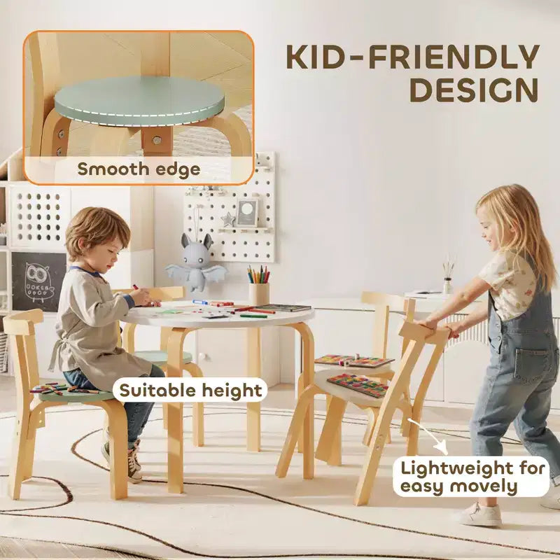 Ensemble de 5 pièces table et chaises pour enfants en bois naturel, pour les 3-8 ans