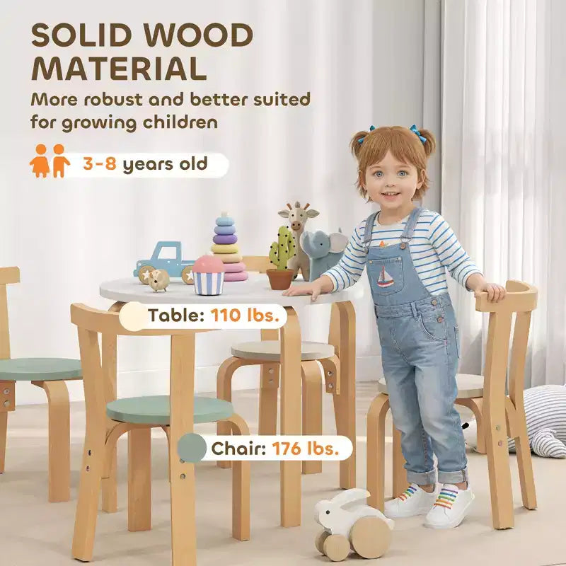 Ensemble de 5 pièces table et chaises pour enfants en bois naturel, pour les 3-8 ans