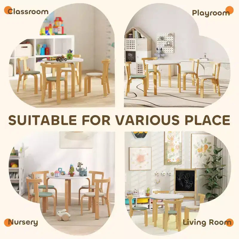 Ensemble de 5 pièces table et chaises pour enfants en bois naturel, pour les 3-8 ans