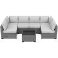 7 PCS Outdoor Patio Furniture Set, Wicker Sectional Sofa Set Rattan Modular Conversation Couch Set with Cushions for Outside, Garden, Balcony, Porch
