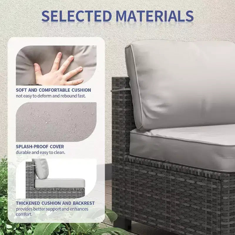 Ensemble de mobilier de patio extérieur 7 pièces, ensemble de canapés modulaires en rotin tressé avec coussins pour l'extérieur, le jardin, le balcon, le porche