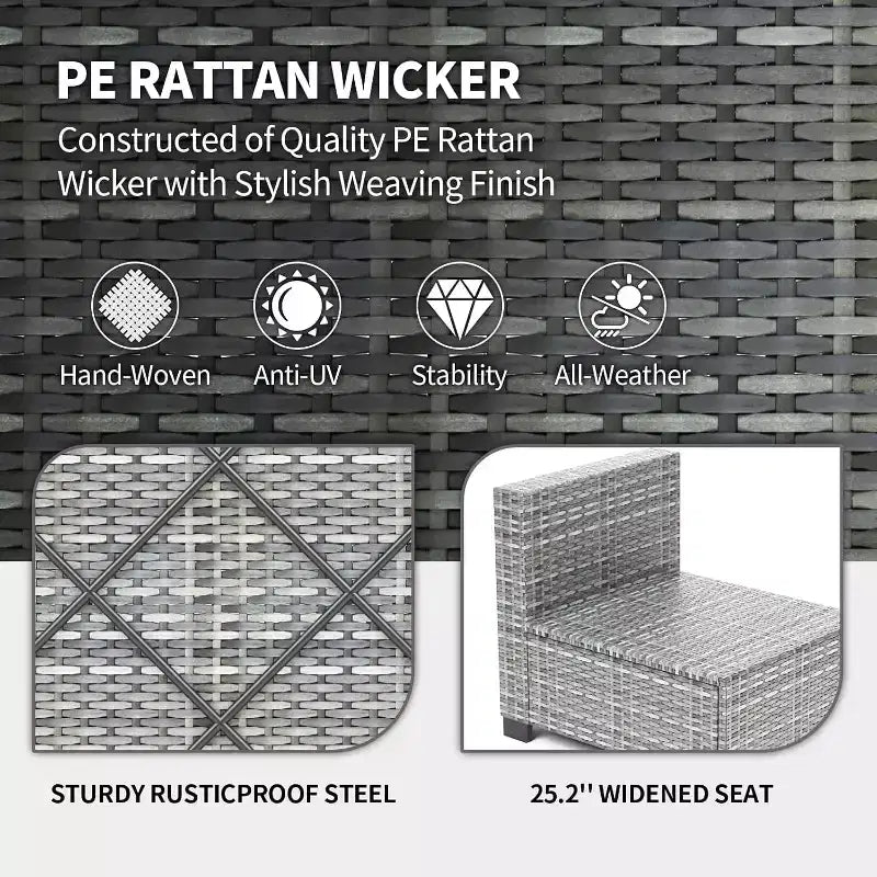 Ensemble de mobilier de patio extérieur 7 pièces, ensemble de canapés modulaires en rotin tressé avec coussins pour l'extérieur, le jardin, le balcon, le porche