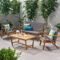 MAYEERTY 4-Piece Acacia Wood Patio Chat Set, Gray Water Resistant Cushions