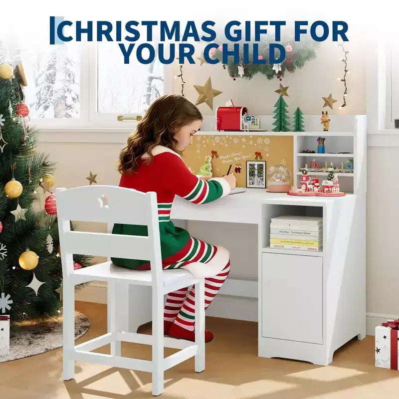 COZONY Bureau et chaise pour enfants avec rangement, plateau inclinable et casier, table d'écriture en bois pour les 3-9 ans, bureau réglable