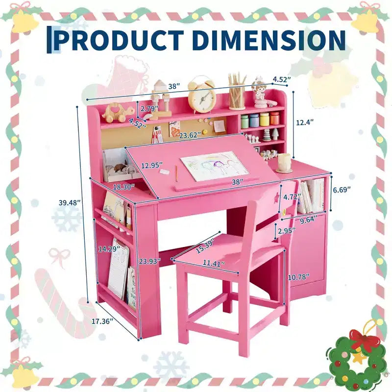 COZONY Bureau et chaise pour enfants avec rangement, plateau inclinable et casier, table d'écriture en bois pour les 3-9 ans, bureau réglable