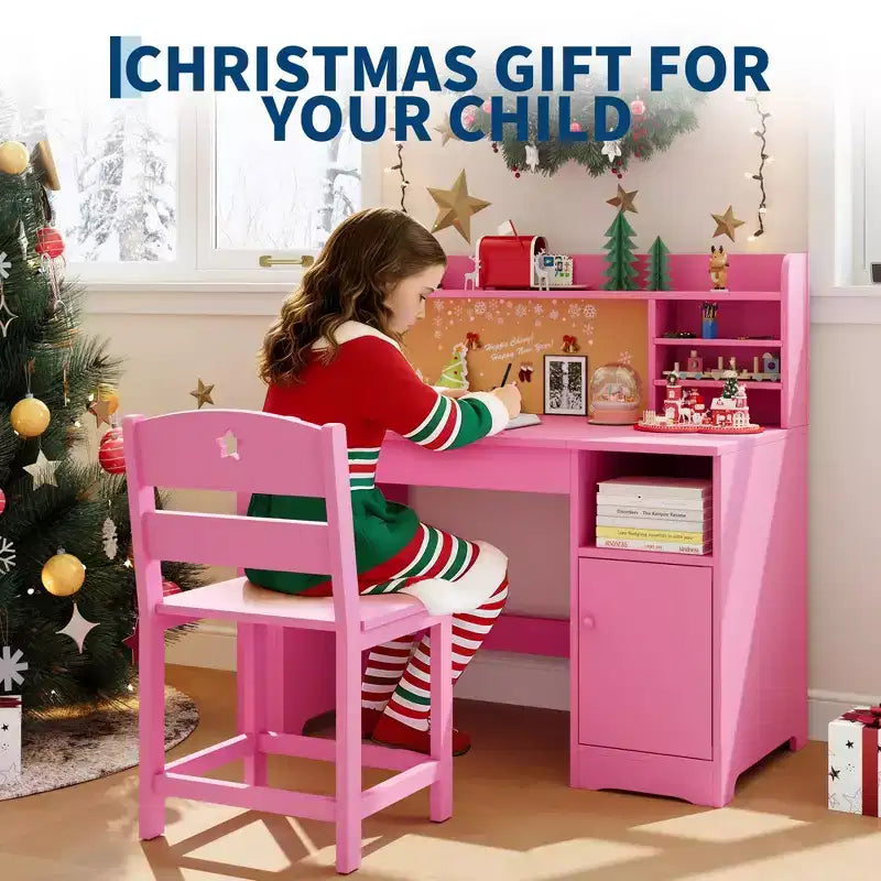 COZONY Bureau et chaise pour enfants avec rangement, plateau inclinable et casier, table d'écriture en bois pour les 3-9 ans, bureau réglable