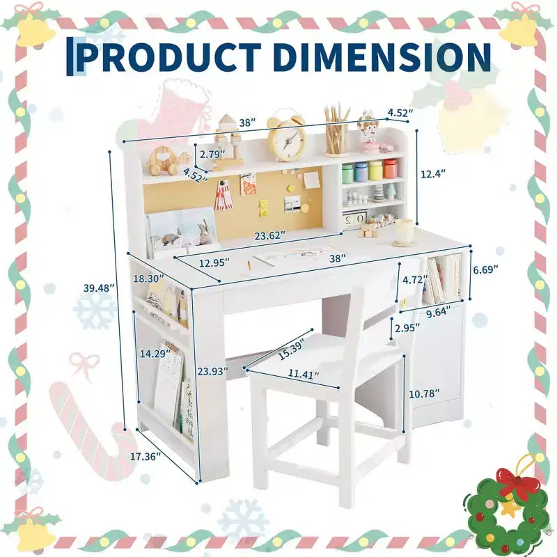 COZONY Bureau et chaise pour enfants avec rangement, plateau inclinable et casier, table d'écriture en bois pour les 3-9 ans, bureau réglable