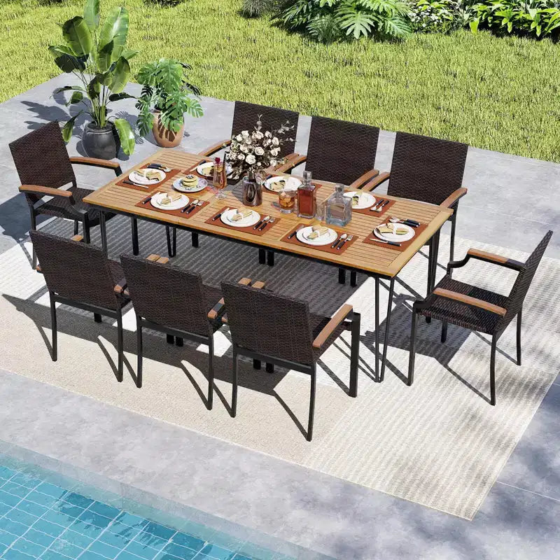 Costway 9PCS Patio Dining Set with 79 Rectangular Dining Table & 8 Stackable Rattan Chairs