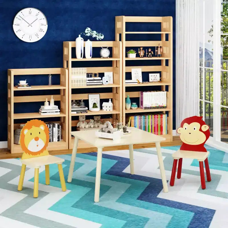Ensemble table et 2 chaises pour enfants, ensemble table et chaise 3 pièces pour tout-petits, ensemble table de jeu d'activités en bois (Lion et Singe)