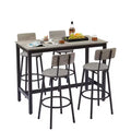 5 Piece Dining Table Set, Bar Table Set with 4 Upholstered Stools, Wooden Backrest, Ring-Shaped Footrest, for Living Room Study Dining Room